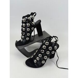 Alexander Wang Rubie Black Suede Studded Gladiator Block Heel Sandals US 6.5